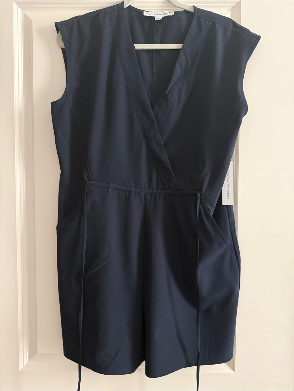 Emma & Sam Navy Sleeveless Wrap Romper with Tie Waist